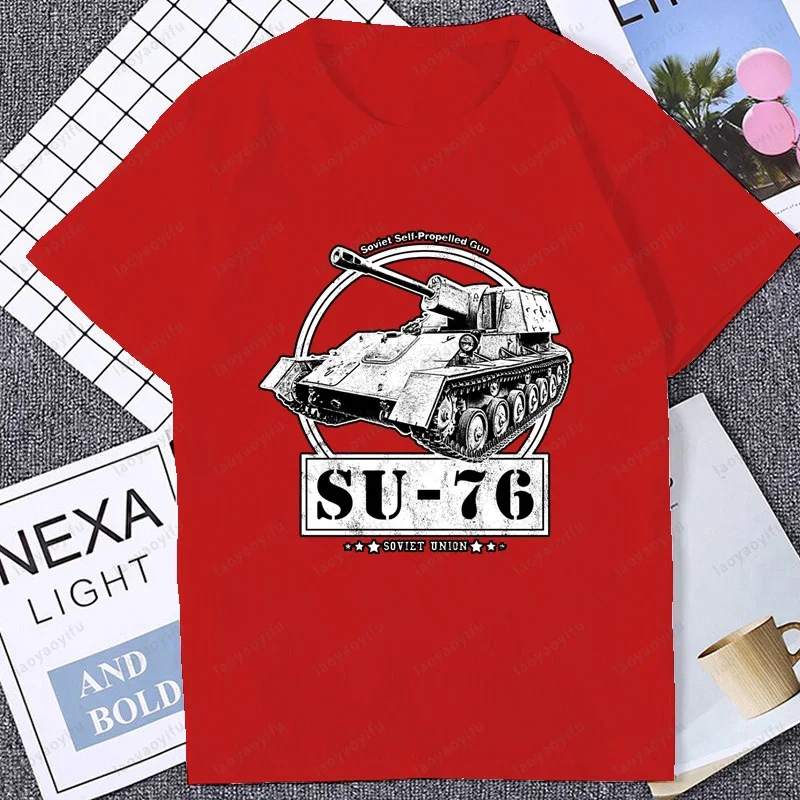 Vintage The Soviet Union Tank SU-76 World War 2 Graphic Tshirt Casual Harajuku Short Sleeve Military Fan T Shirt Cotton Tees