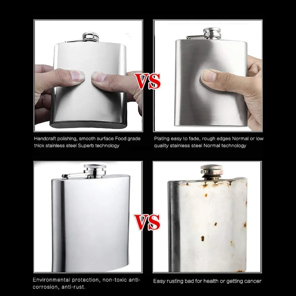 7 oz Hip Flask Gift Set,Stainless Steel Pocket Hip Flask with Funnel for Hard Alcohol Whiskey Wine Kettle Capacity 1-10oz