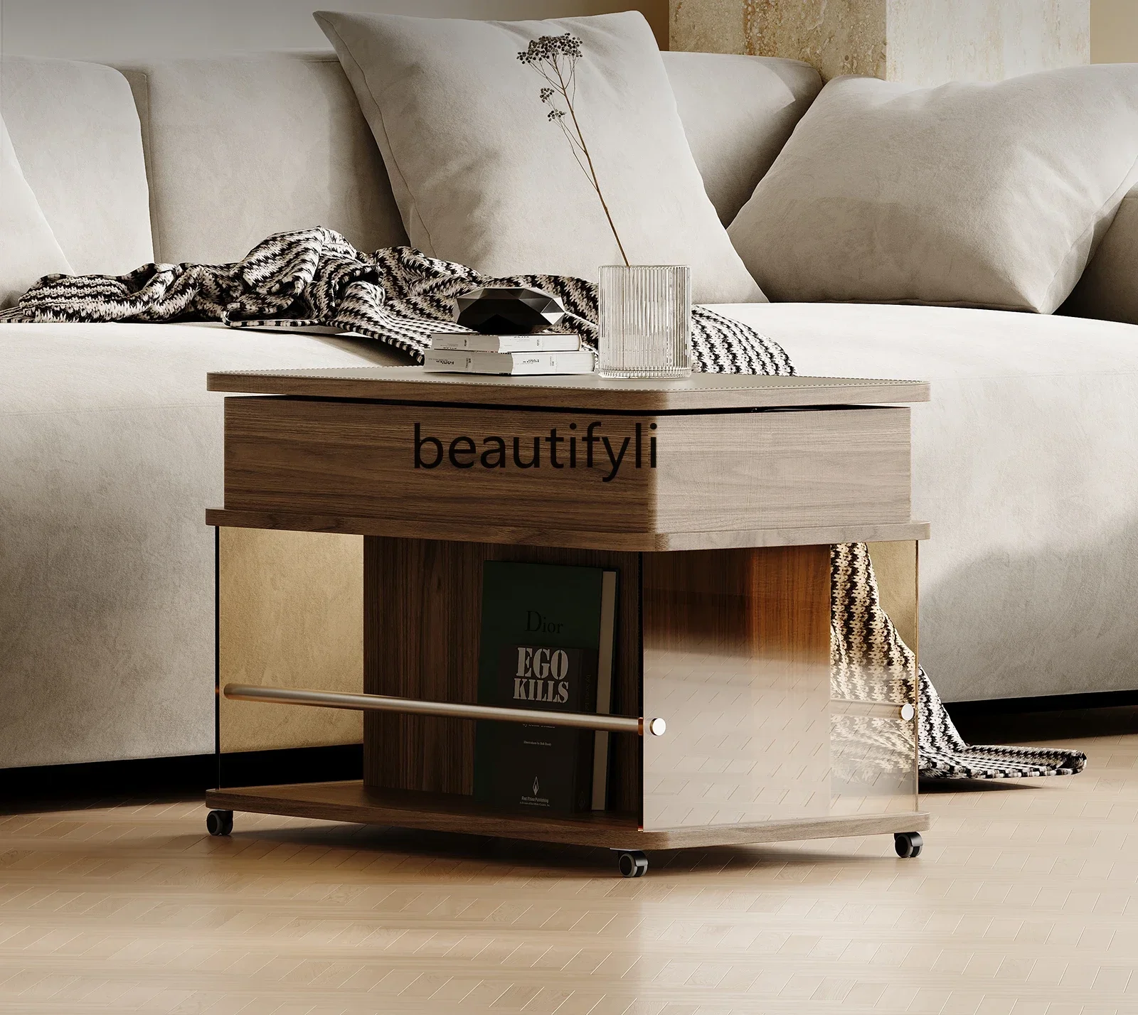 

25LD Medieval trolley edge few movable lifting glass stainless steel light luxury designer bedside table