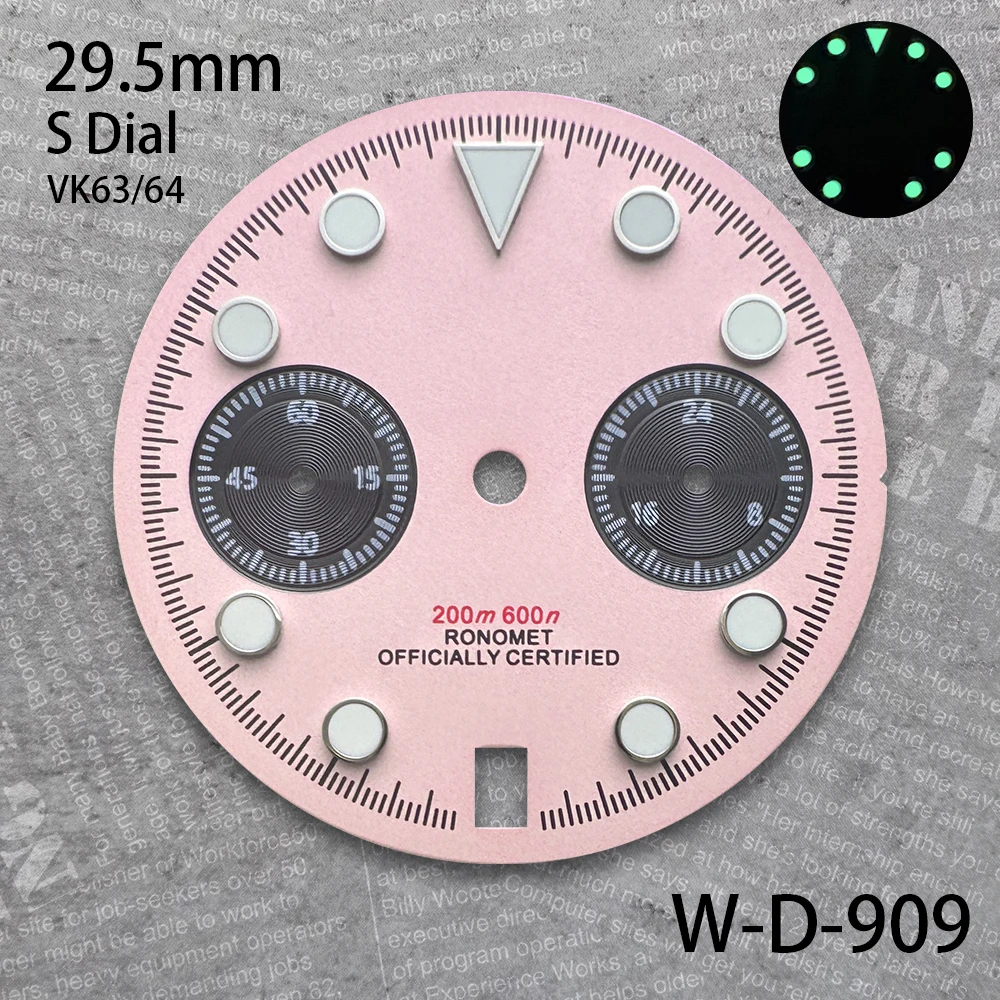 29.5mm DTN Panda S Dial Suitable For VK63/VK64 Quartz Movement Green Luminous High-Quality Watch Modification Accessories