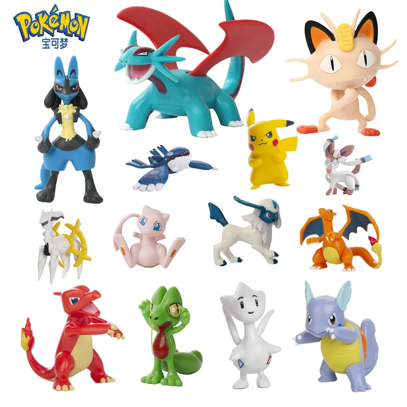 Figuras de acción de Pokémon, Pikachu, Mewtwo, dragón volador, Meowth, modelo de juguetes de colección, regalos de cumpleaños para niños, compra al por mayor, lote