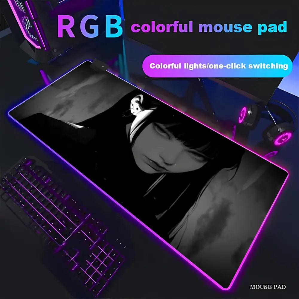 

Настольный коврик RGB HD Black Anime Dark Girl, большой коврик для мыши, офисный коврик для клавиатуры с защитой краев, игровые аксессуары, нескользящий, HYBXAXC