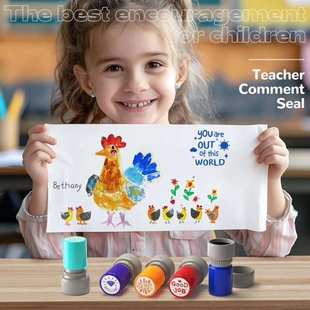 Automatic Inking Teacher's Comment Stamp Encouragement Incentive Educational Behavior Stamp Circular English Version