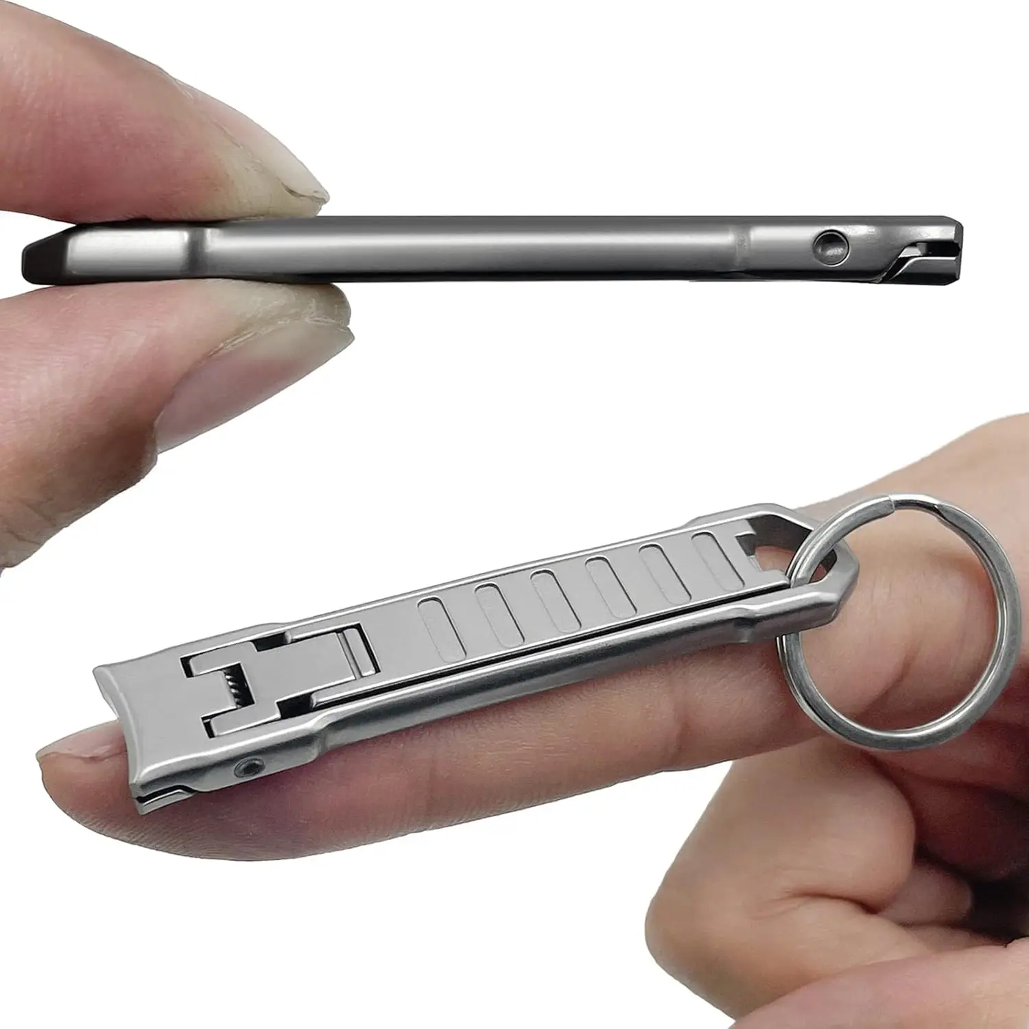 

Ultra Thin Mini Nail Clippers for Travel, Folding Wide Jaw with Glass File & Keychain