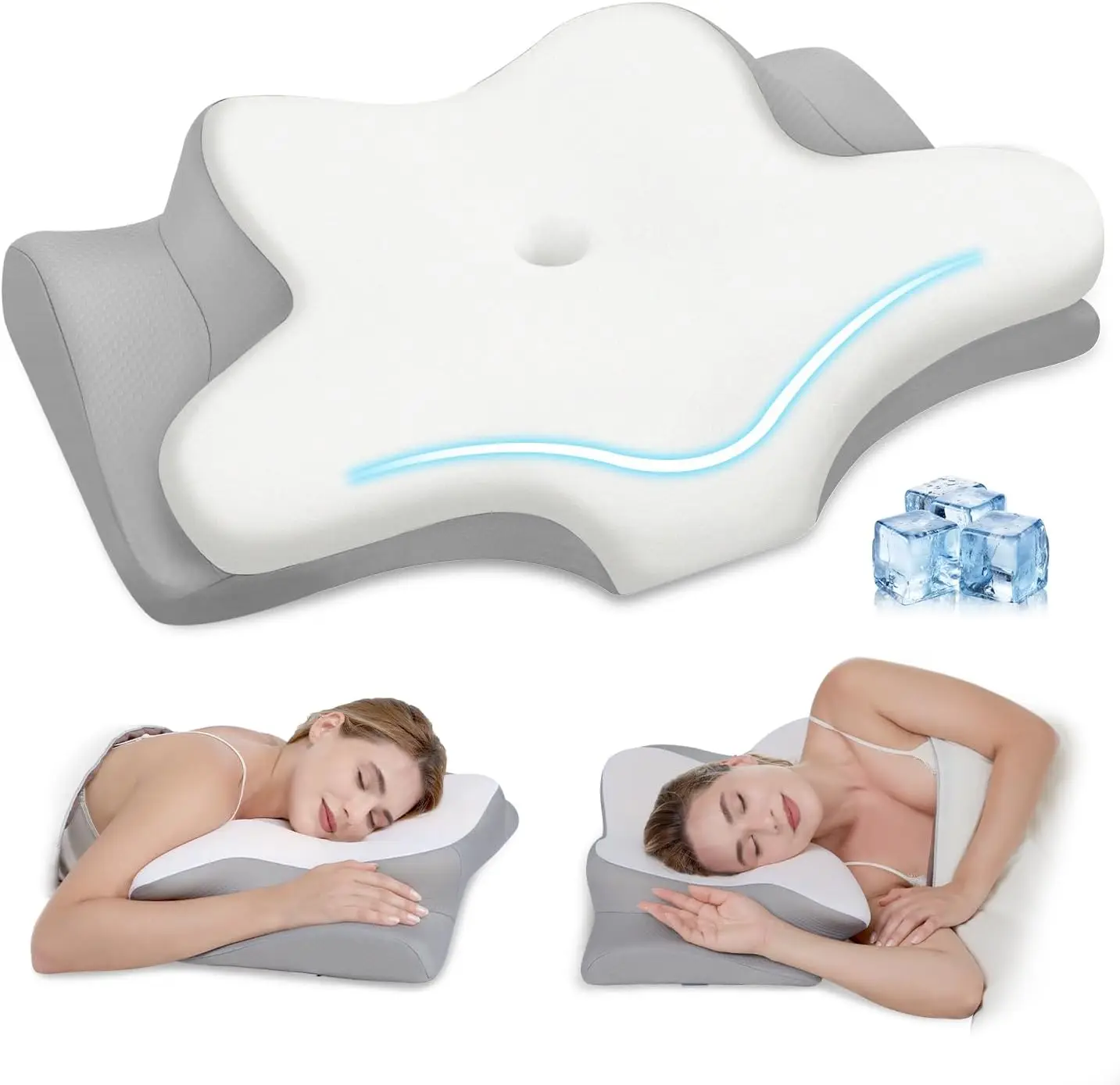 

Memory Foam Neck Pillow for Pain Relief, Ergonomic Support with Ice Silk Cover, Adjustable Height for Side Back Stomach Sleepers