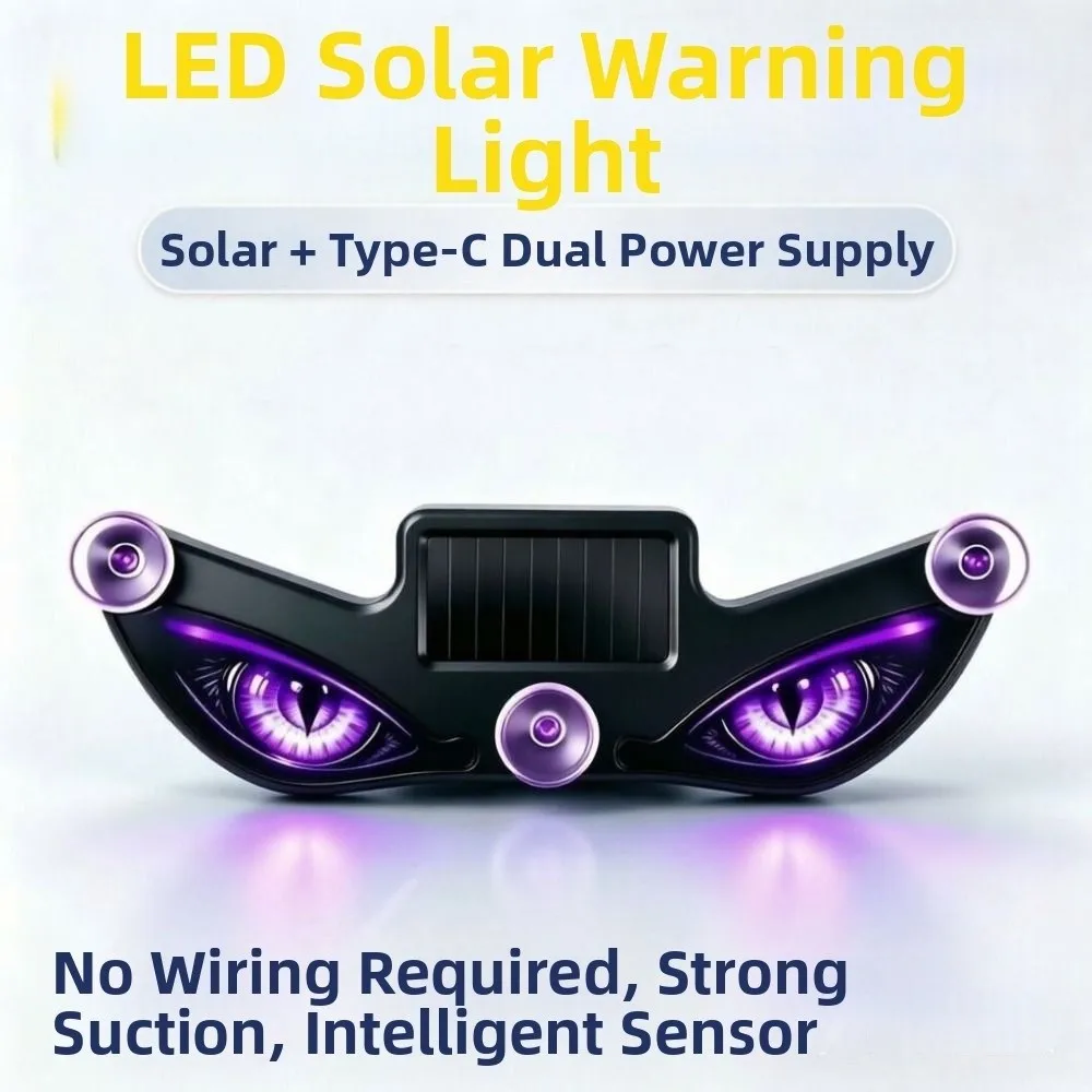New Solar Devil Eyes Car Lights Suction Cup Wireless Car Warning Light Vibration Lights on Dynamic Display LED Car Light