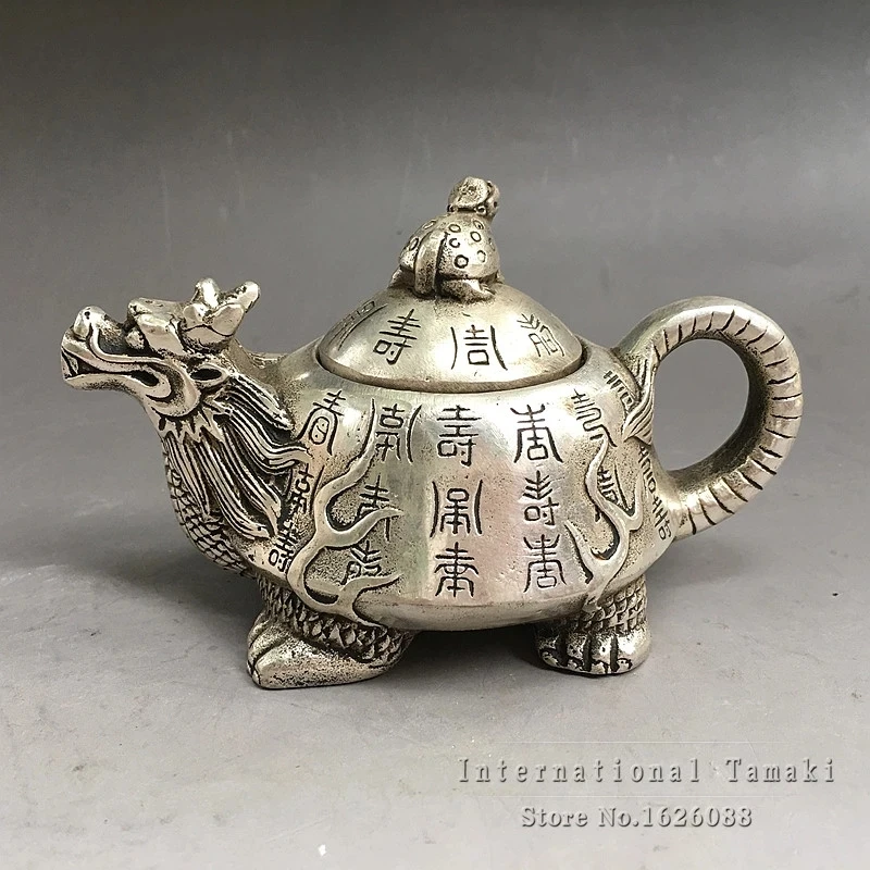 Silver-plated white copper dragon pot Decoration kettle teapots decorative antique collection