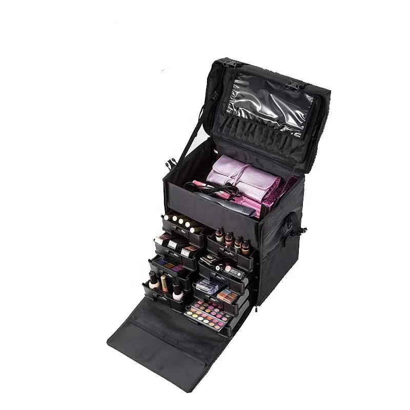 Multifunctional 2-in-1 Travel Rolling Makeup Case Professional Cosmetic Storage Bag Beauty Tools Organizer Hairdressing Box