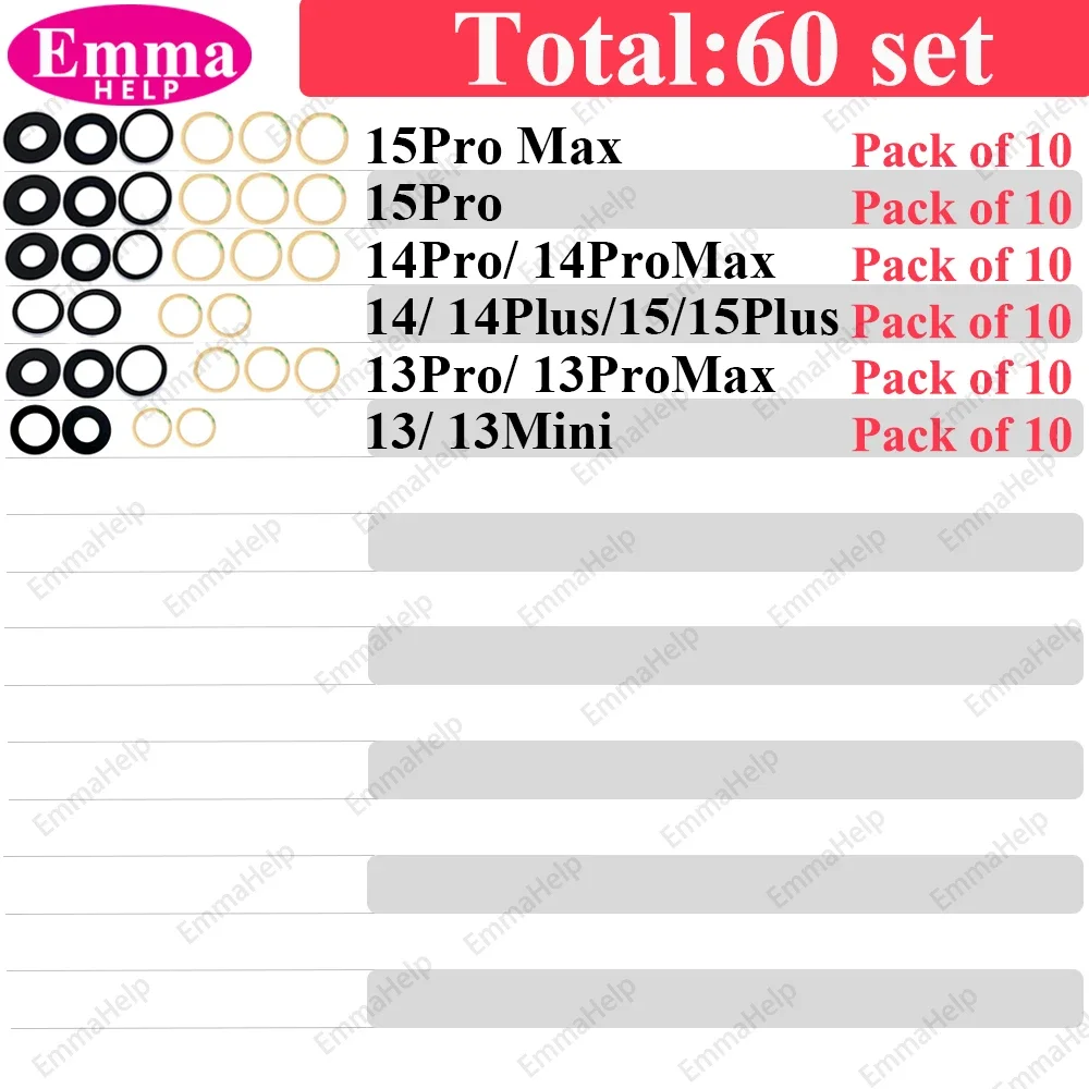 EmmaHelp 170 Set bis 34set Rückfahrkamera Glas für iPhone 13 Pro Max 12 15 14 8 Plus XS XR 11 Rückkamera Objektiv Ersatz Großhandel 6