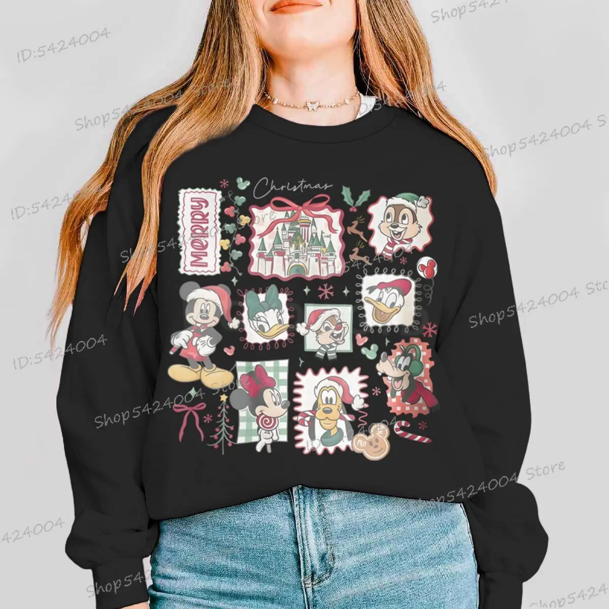 عيد الميلاد ميكي ميني دونالد داك البلوز النساء الرجال الكرتون طويلة الأكمام أنيمي سوداديراس Crewneck عيد الميلاد Y2K البلوز