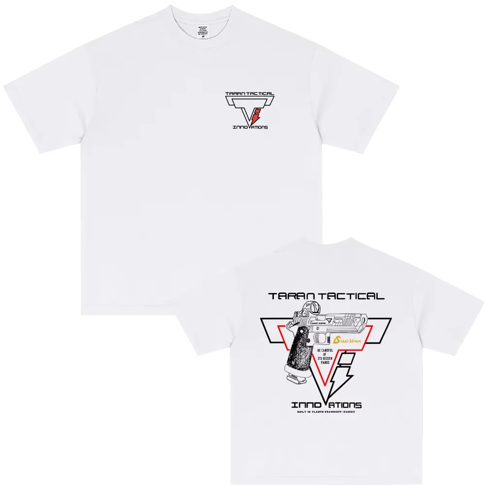 Gun pattern pure cotton Tshirt Streetwear Hip Hop Grunge Mens Summer Short Sleeve Casual Outdoor Adventure Fit