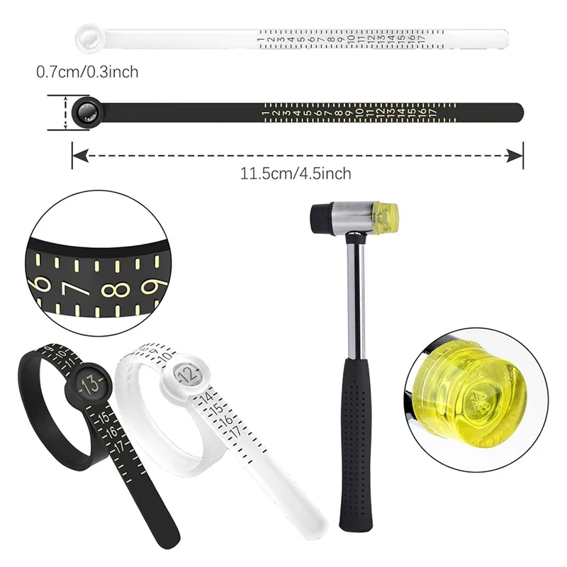 AC23-Ring Size Measuring Tool Set, Metal Mandrel Ring Sizer Finger Size Rod Wire Wrap Ring Tool Jewelry Making Kit