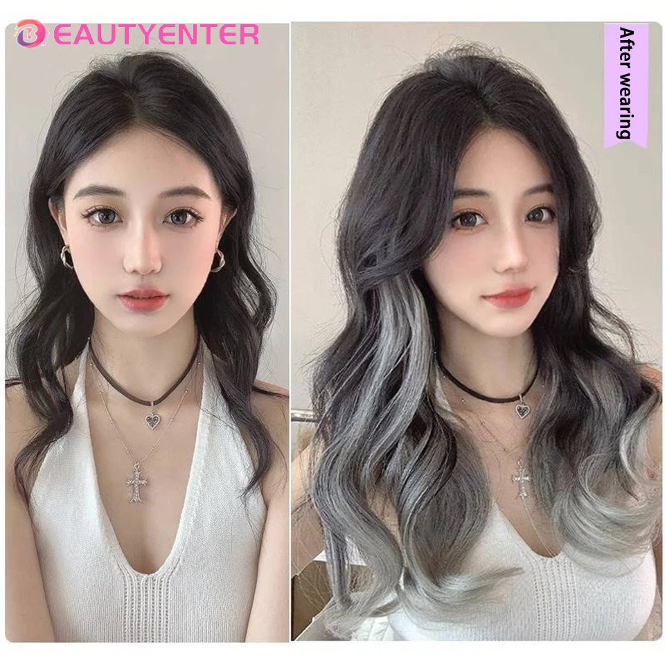 20 Inches One Piece Big Wave Long Curly Hair Extension Gradient Parisian Painting Dyed Wig Piece Hair Extension Natural Fluffy