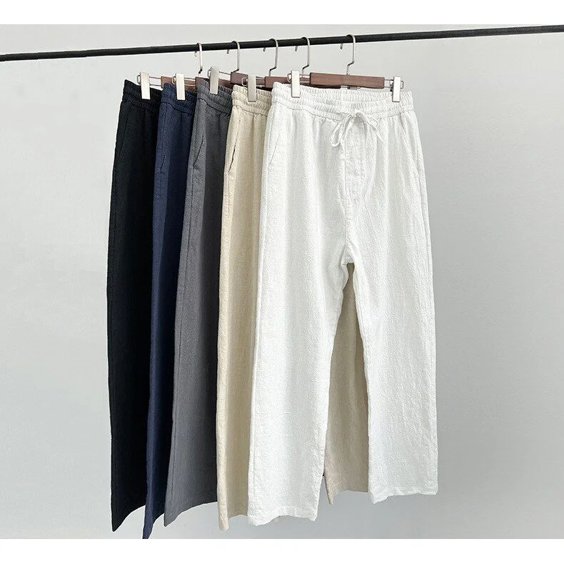 

Loose Large Size Men's Linen Pants Straight Leg Casual Trousers Simple Match Long Summer Men's Casual Nine Points Pants