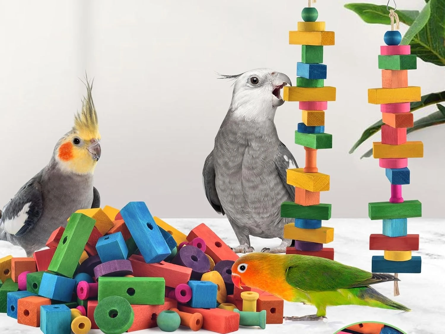

Игрушки для птиц для попугаев, 165 шт. красочные разноцветные деревянные блоки «сделай сам», клетка для рукоделия, жевание, игра, обучение, большие какаду