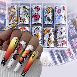10 Rolls Butterfly Print Transfer Paper Nail Art Foil Luxury Animal Pattern Decals Wraps Tips Stickers Manicure Decorations