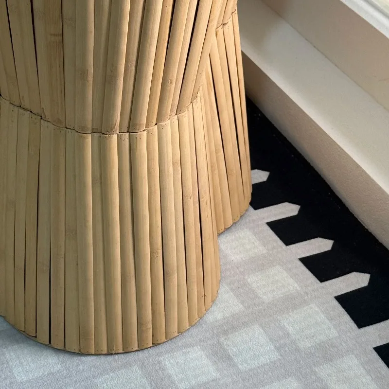 Handmade Wicker Bamboo Storage Side Table Rustic Nightstand End Table for Living Room Coffee Tables Balcony Boho Home Furniture