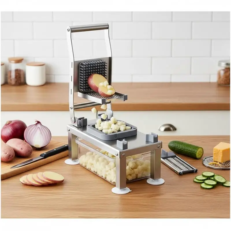 Mandoline de cuisine polyvalente 27,5 x 13 x 16,5 cm argent, 8 lames en acier inoxydable amovibles, coupe et râpe les légumes et le fromage