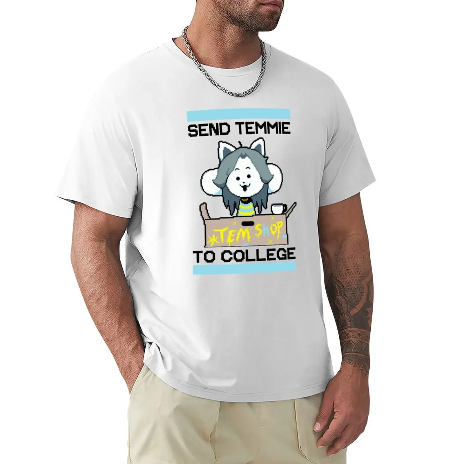 Send Temmie To College! T-Shirt oversizeds boys animal print animal prinfor boys mens graphic t-shirts anime