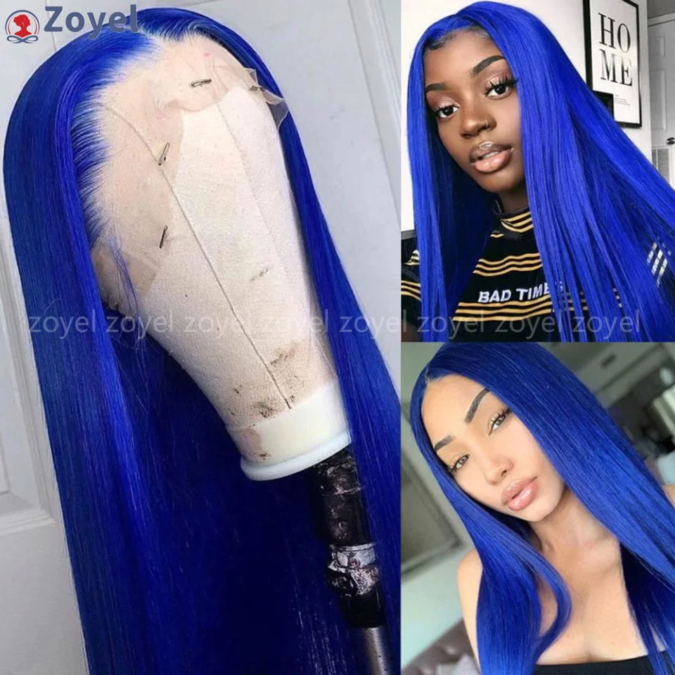 

Синий парик Прямой синтетический парик фронта шнурка Бесклеевые парики Готов к ношению Длинный синий парик из синтетических волос Парики шнурка для женщин