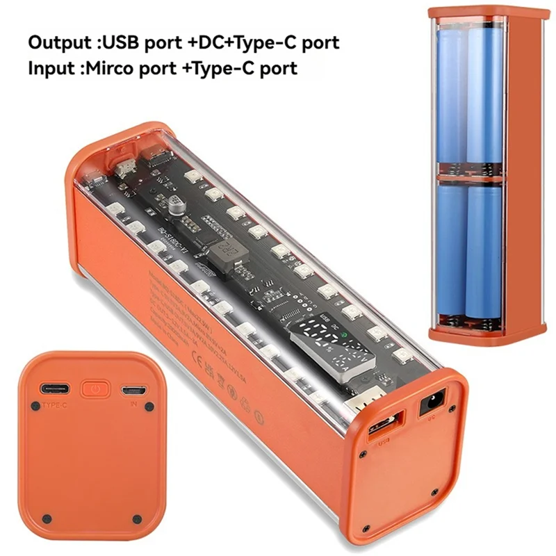 B50B-Digital Display 22.5W Fast Charging 8 Slots 18650 Power Bank Case DIY Battery Box USB Type C DC5.5X2.1 Output