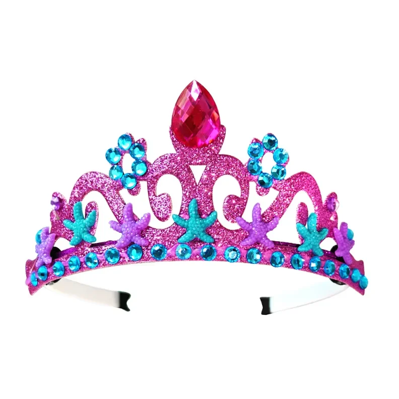 2026 Girls Mermaid Tiara And Wand Set With Starfish Shell Glitter Crown Necklace Wig Hair Clip Kids Ocean Theme Party Dress Up