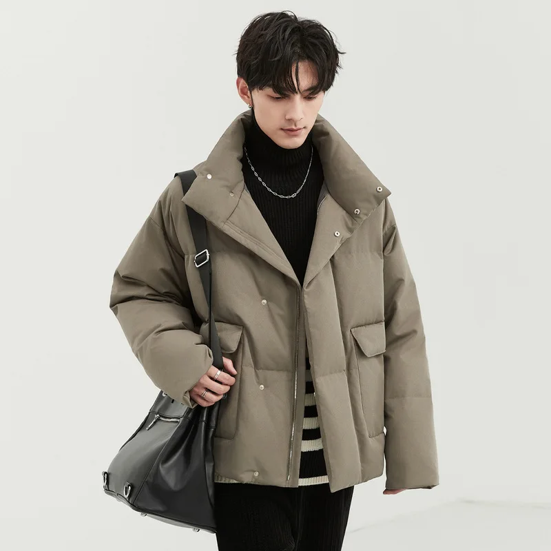 

Мужская повседневная модная короткая пуховая куртка с большим воротником, зимняя верхняя одежда, объемный пуховик в городском стиле