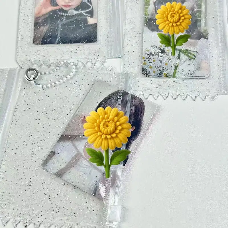5-10Pcs Glitter Clear Photocard Holder Zipper Bead Chain For Kpop Card Collection Instax Storage