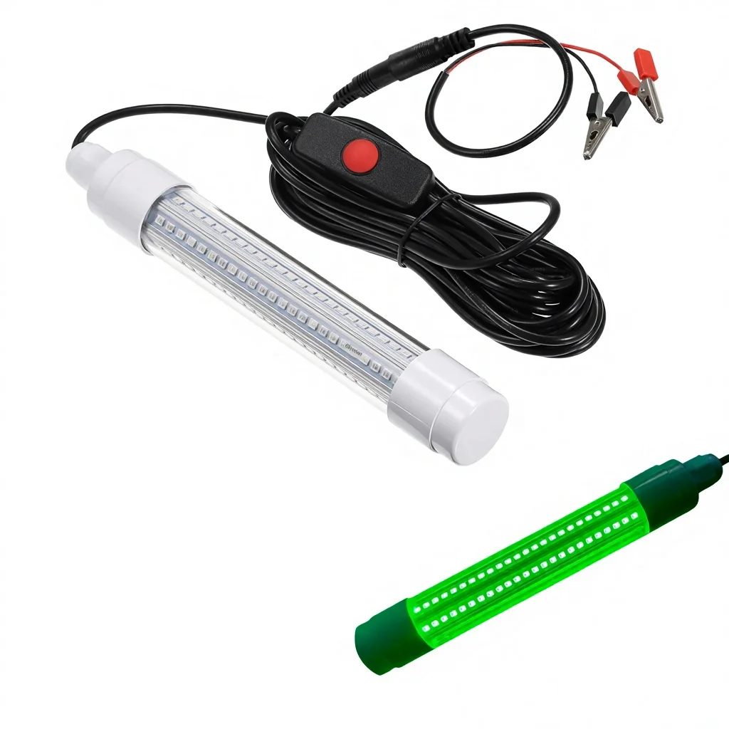 LED Fishing Lamp IP68 Rated Green Light Warm White Blue Squid Lure 12V24V Raft With 2-Year Warranty 5-10m Lighting Distance