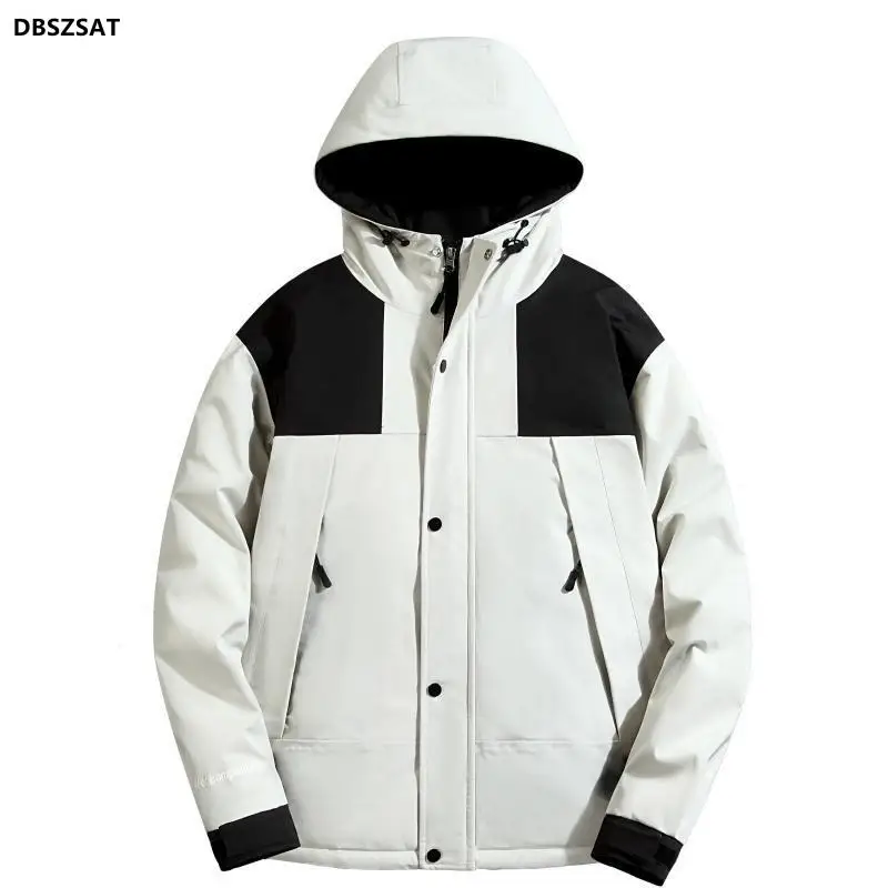 New Men Windproof Canada Winter Explosion Fashion Brand Matching Color Hooded Coat Loose White Duck DownJacket Thick Warm Zipper