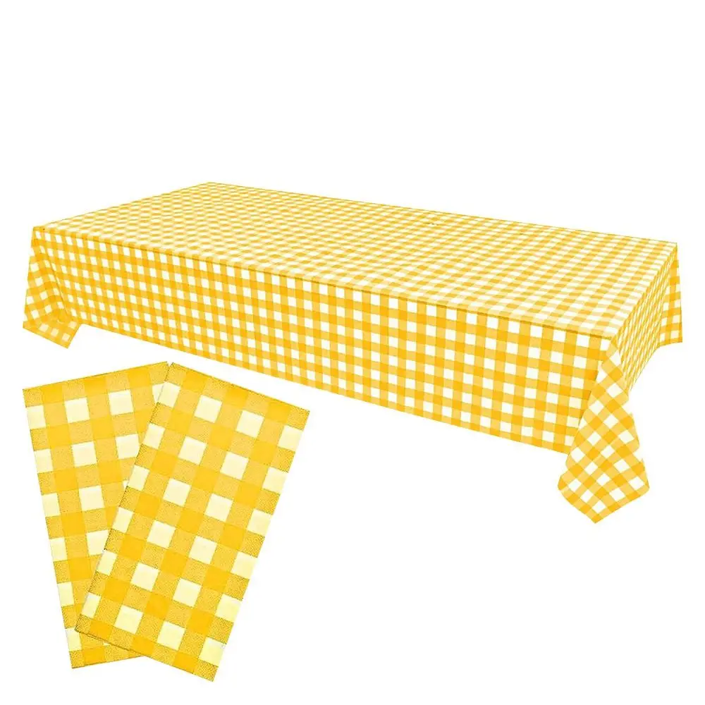 Nappe vichy jaune et blanc, paquet de 2, 54X108 pouces, décoration de bureau rectangulaire, plastique imperméable et anti-rides