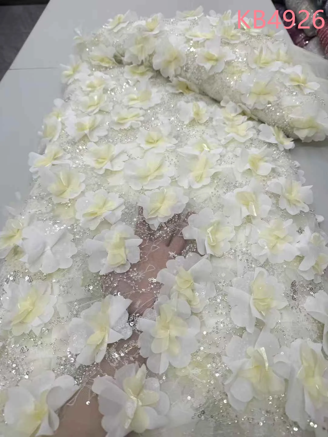 African 3D Flower Lace Fabric 2025 High Quality Beaded Lace Fabric Nigerian Sequins Lace Fabrics French Mesh For Sewing KB4926