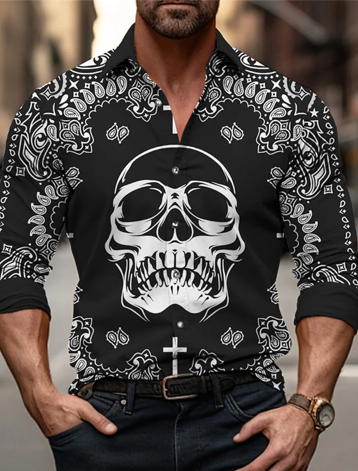 

Skull Halloween Casual Men's Formal Shirt Button Shirt Long Sleeve Business Daily Autumn Spring Summer 3D Shirt Collar Button