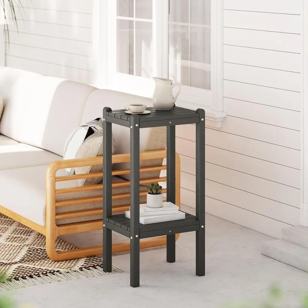 36 Gray HDPE 2-Tier Patio Side Table, Outdoor Adirondack Style