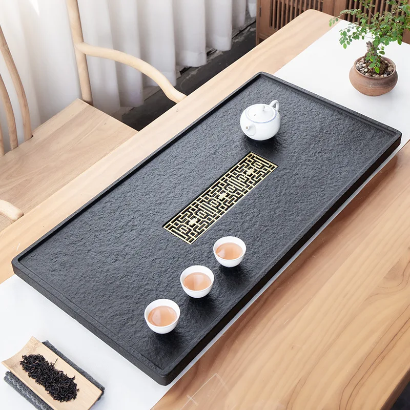 

Natural Ebonite Tea Tray Whole Piece Wujin Stone Household Modern Simple Stone Tea Table Home Decro Friend Gift