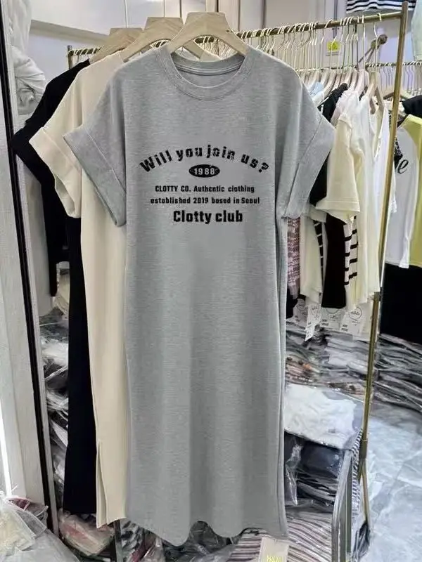 

Summer New plus Size Loose Women's Sleep Dress T-Shirt Long Dress Korean Style Casual Home Wear Short Sleeve round Neck