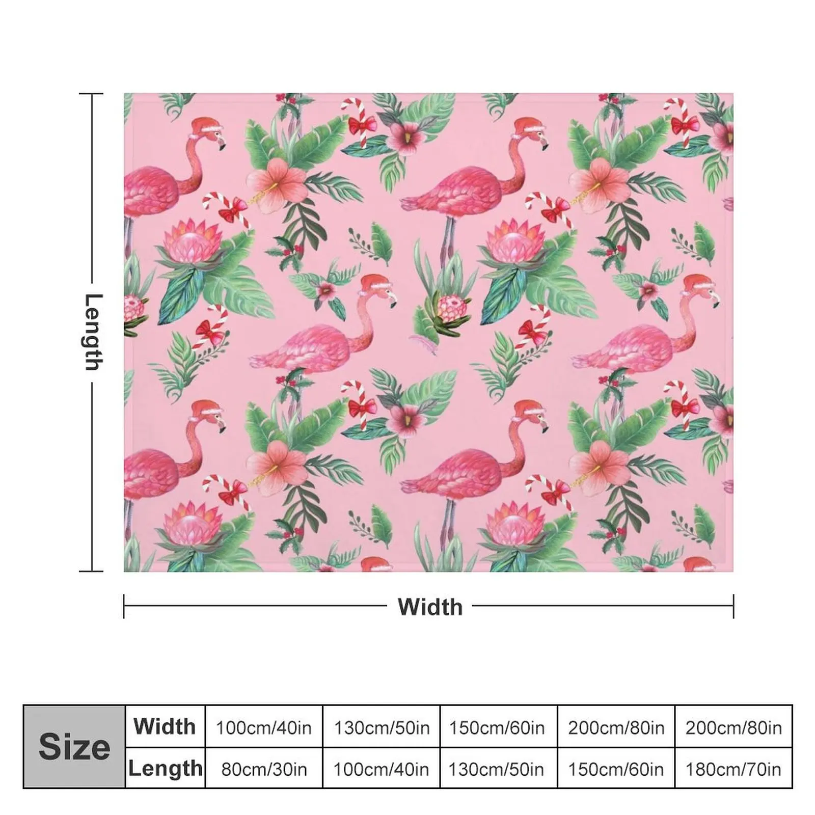 Christmas Flamingo Santa on Pink with candy canes / Tropical Christmas Throw Blanket Decoratives Multi-Purpose Sofa Blankets