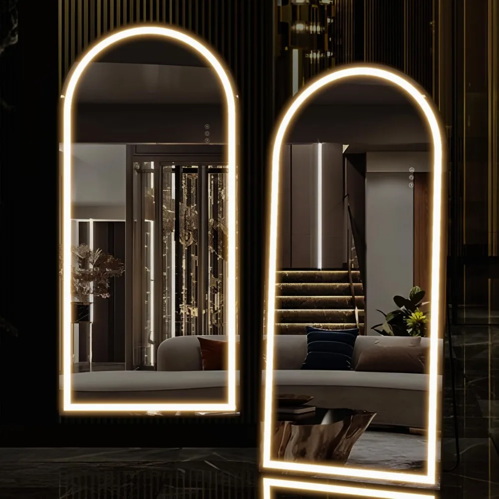 Manocorro 65x24 Arched Full Length Mirror, LED Mirror Full Body Mirror with Light, Lighted Floor Mirror, Wall Mounted