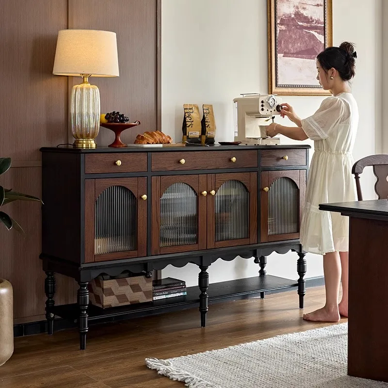 

French retro dining side cabinet solid wood partition cabinet living room American entrance locker storage light luxury side
