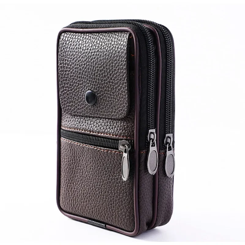 Bolsa de cintura de couro PU masculina com zíper, simples, grande capacidade, estilo comercial, bolsa de telefone flip masculina, nova