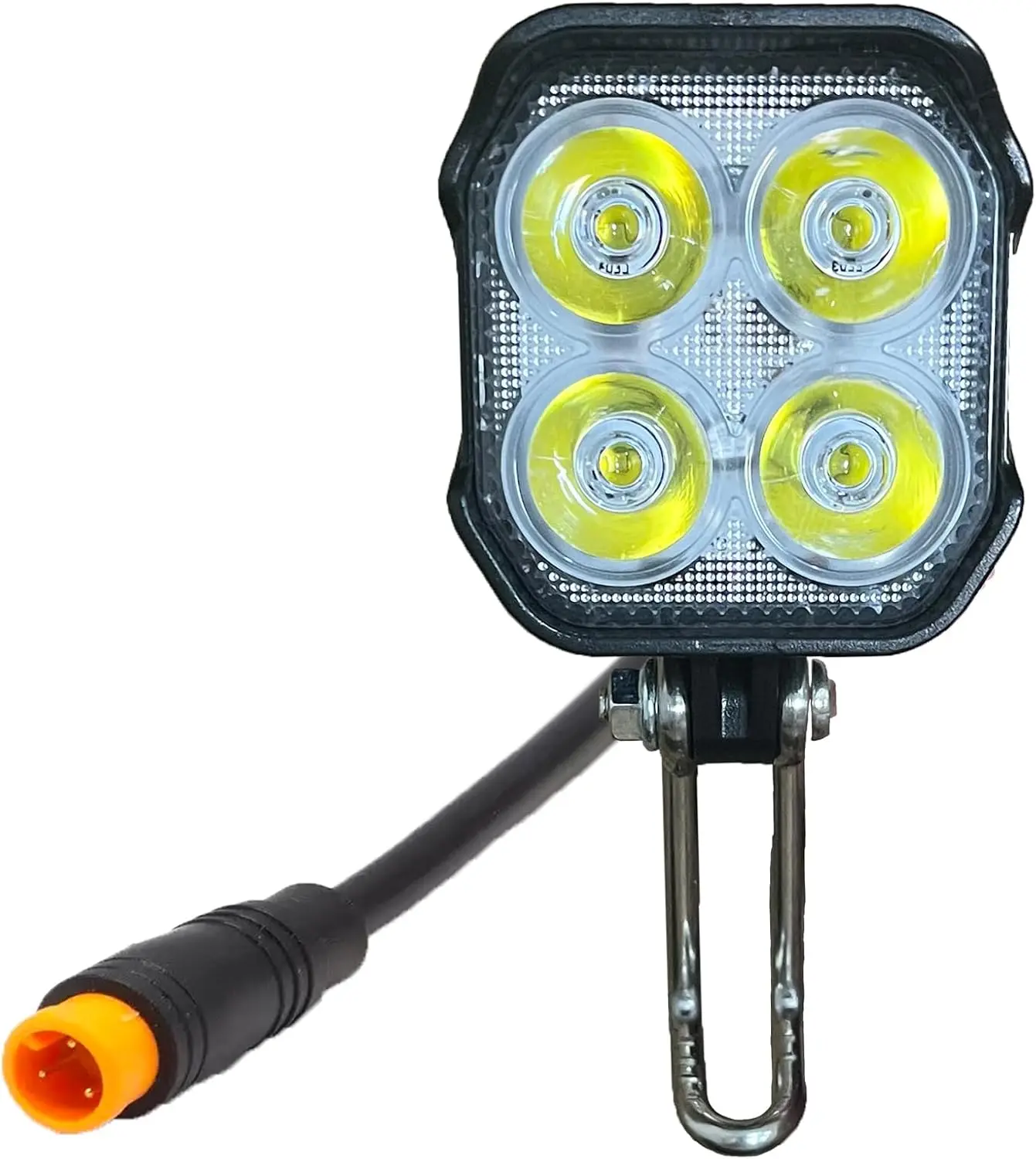 D-060 E-Bike 4-LED Headlight, 2/3 pin male/female connector, with mounting bracket and 16-inch cable, ideal for night riding