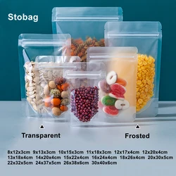 StoBag Clear Frosted Food Packaging Ziplock Bag Transparent Stand Up Sealed Storage for Tea Nuts Candy Snack Reusable Pouch Logo