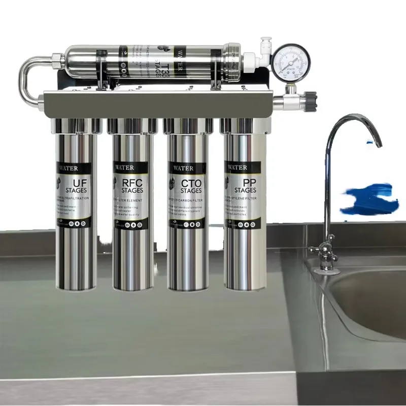 5 Stage Alkaline Stainless Steel Portable Tankless Inline Tap Non-Electric Powered Household Water Filtering Machine Sink UF