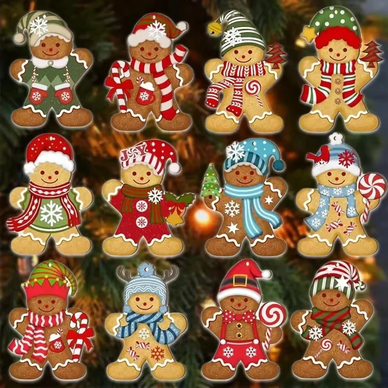 12-36Pcs Cute Cartoon Gingerbread Man Ornaments Xmas Tree Wooden Hanging Pendants 2025 Xmas Party Home Decoration Kids Gift