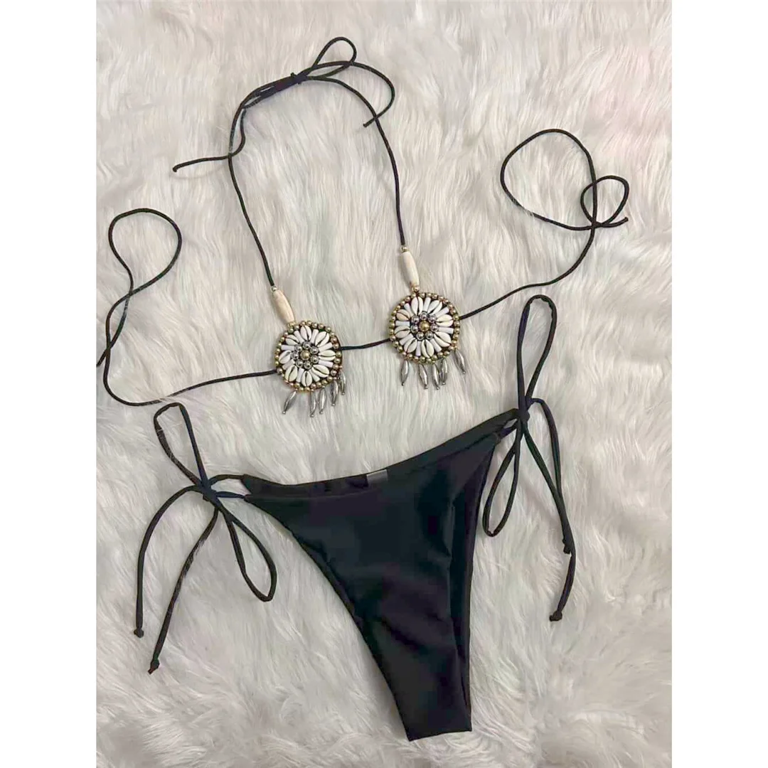 Neuer sexy Bikini mit Muschelperlen und Muschelkanten, Damen-Badeanzug, zweiteiliger Bikini-Set, Neckholder-Badeanzug, Badebekleidung, Schwimmanzug V8026 – Detail 5