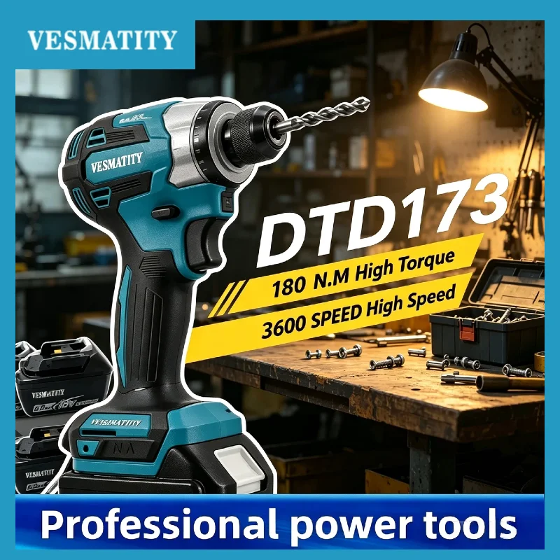 DTD173 Cordless Impact Driver 180N.m Electric Drill Screwdriver LED Light Multifunction Household Tool for 18V 20V Battery Pro