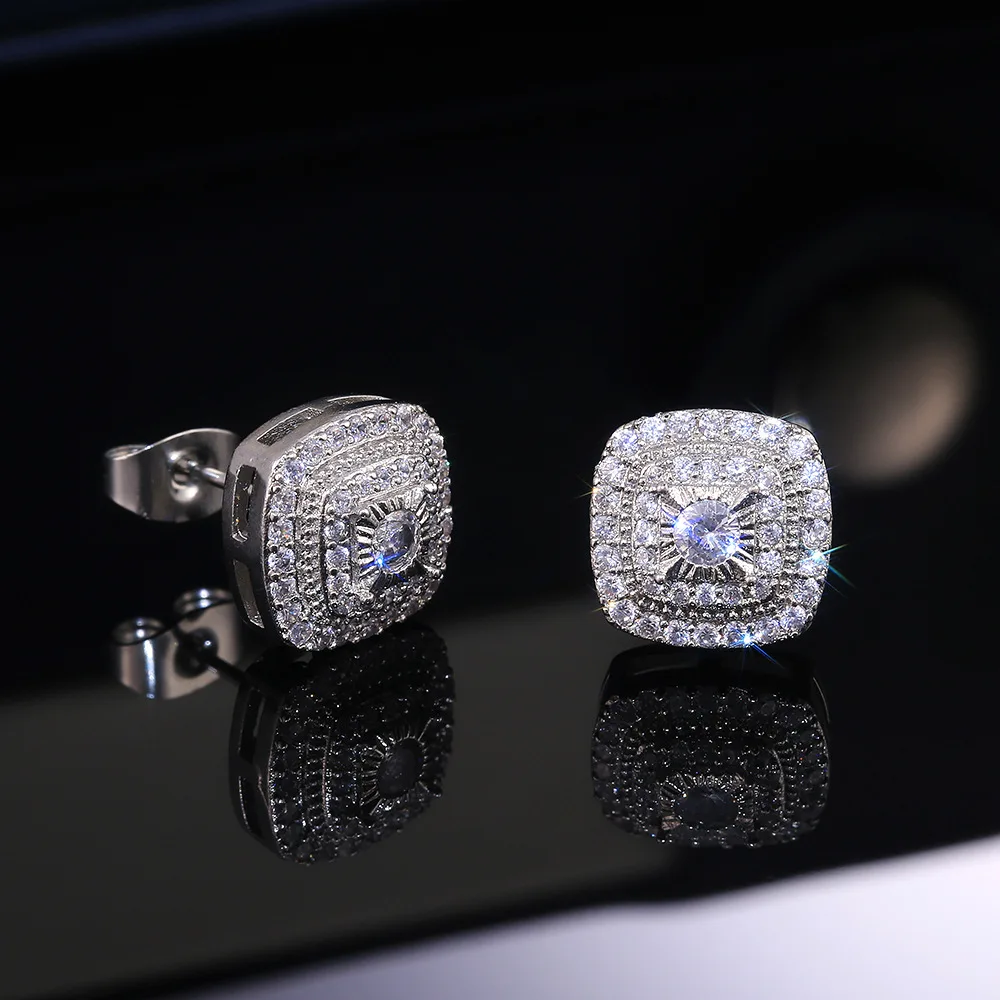Brilliant 925 Sterling Silver Zircon Stud Earrings for Women Princess Square Shaped Versatile Fancy Gift Ear Classic Jewelry