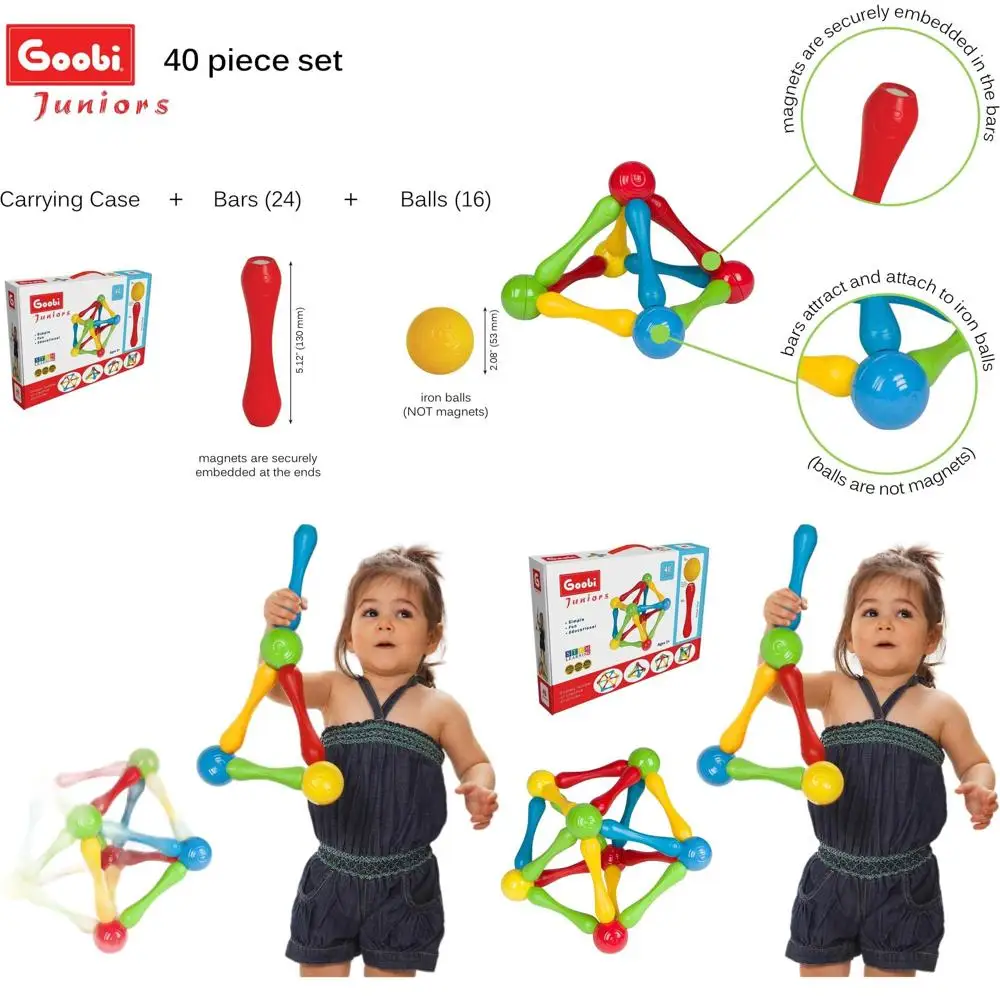 STEM Learning Ensemble de blocs de construction magnétiques de 40 pièces pour les tout-petits : puzzles 3D créatifs, couleurs et imagination pour les âges de 1 à 3 ans