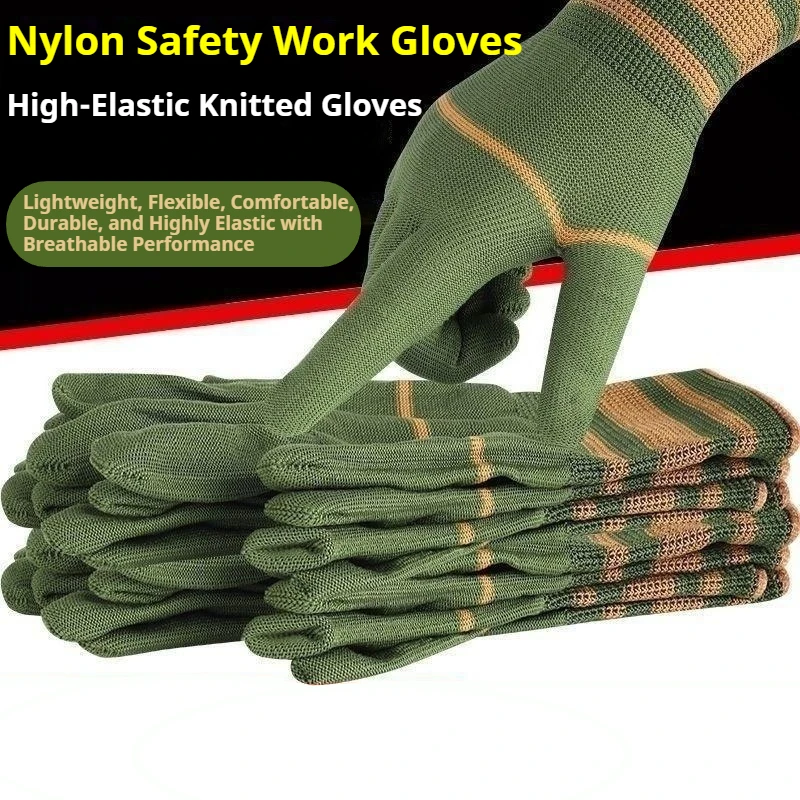 

10 Pairs Heavy-Duty Nylon Gloves, Multi-Purpose Elastic Wrist Hand Protection for Fishing & Camping, Durable & Machine Washable