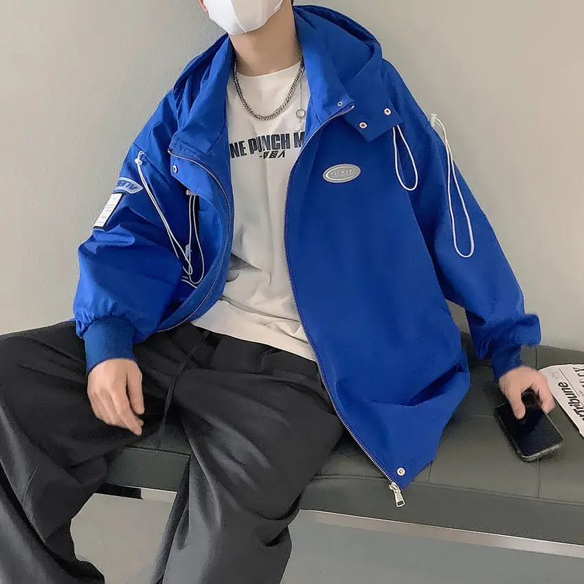 

Мужская функциональная повседневная куртка Klein Blue, модная свободная ветровка с капюшоном, осенняя спортивная одежда, молодежная, с длинными рукавами, Z...